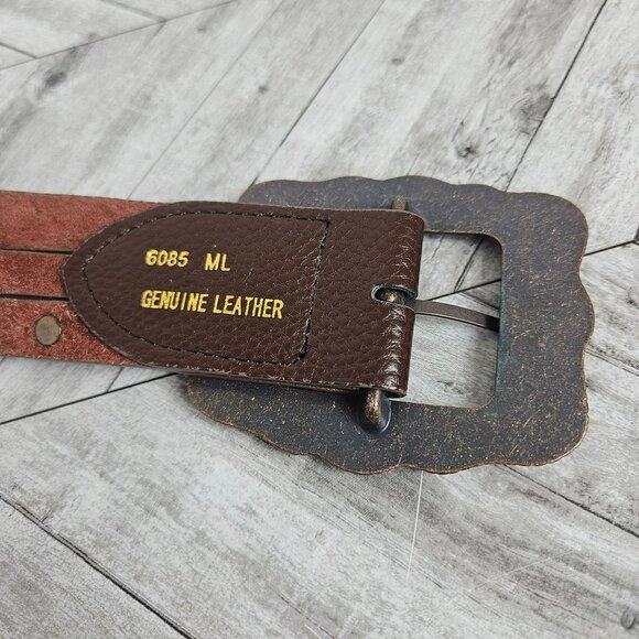 Studded 3 Strand Brown Leather Belt Womens M Country Western Rodeo Bling - Picture 3 of 11